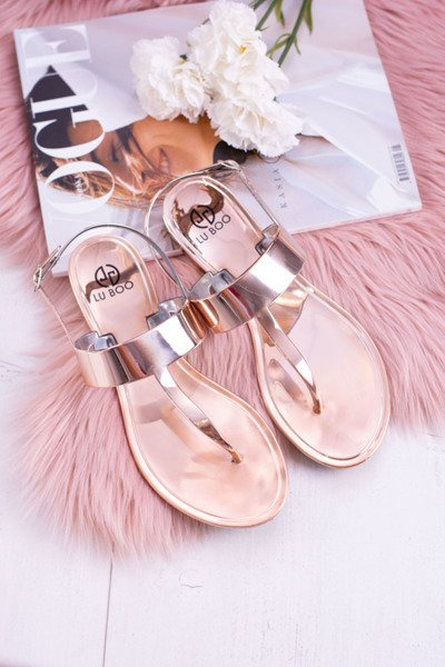 Lu Boo | Veidrodiniai sandalai Auksiniai Rožiniai Flip Flops II-GAT Nora