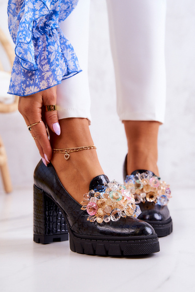 Elegante Schlangenhaut verzierte Schwarze Caterine Pumps