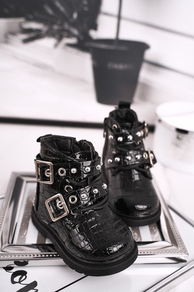Bottes Enfant Chaudes Avec Fourrure Laquées Noir Mary