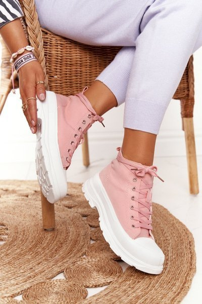 Baskets Hautes Pour Femmes Sur Semelle Grosse Rose Trissy