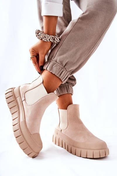 Bottines Plateformes En Daim Beige Jennily