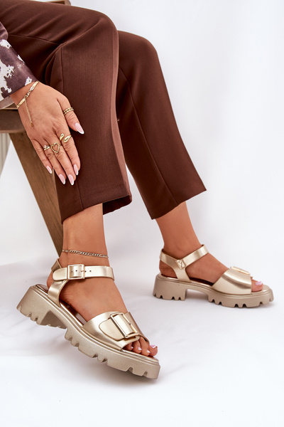 Sandales Écologiques En Cuir Pour Femmes Avec Boucle Dorées Gofielle
