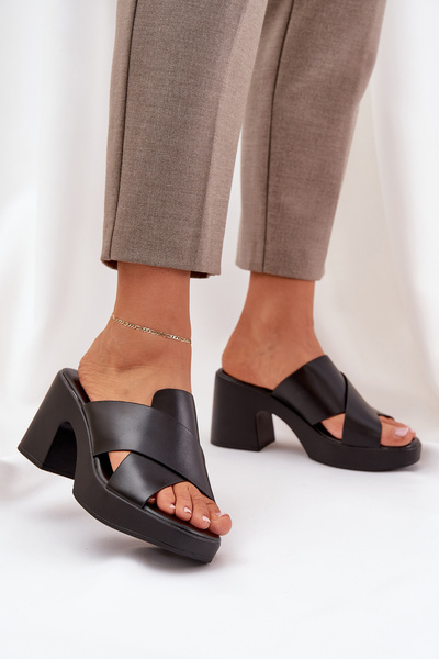 Légers Sandales À Talon En Cuir Écologique Noires Kacaria