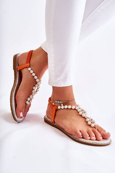Sandales Tendance Tongs Avec Perles Orange Isalia