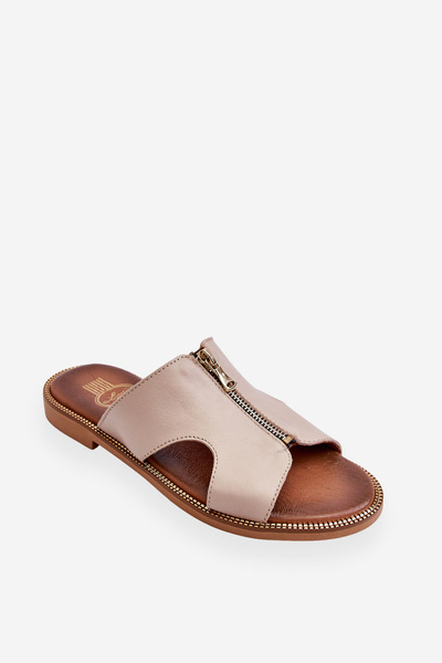 Papuci din piele naturala Beige Clarence