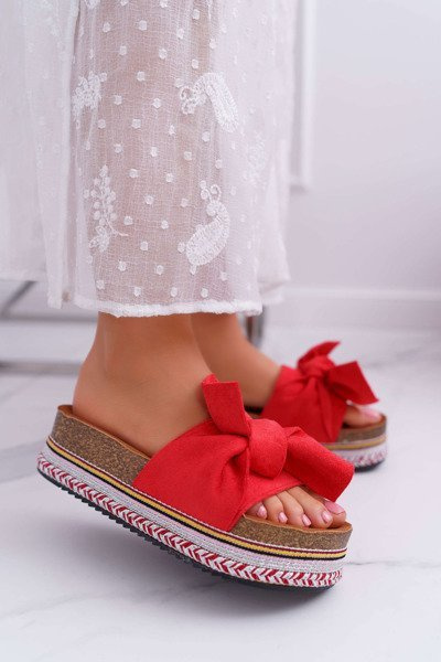 Tongs Plateforme Femme à Bride Cuir Rouge Chantal