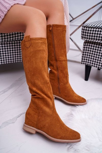 Damenstiefel mit mittlerem Schaft aus Wildleder Camel Temet