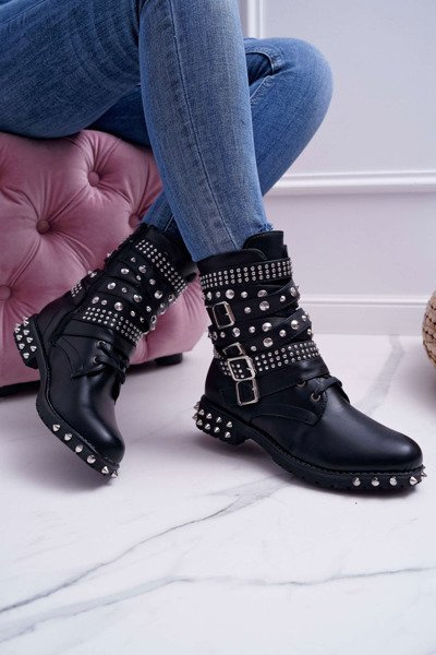 Bottes à rivets à pointes pour femmes noires Verona