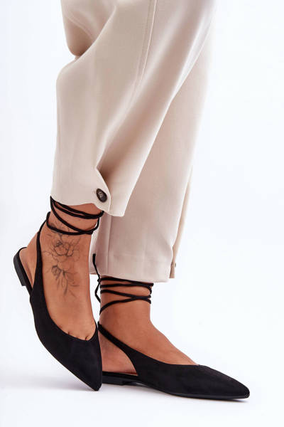 Ballerines à lacets en daim pour femmes noir Lilly Ann