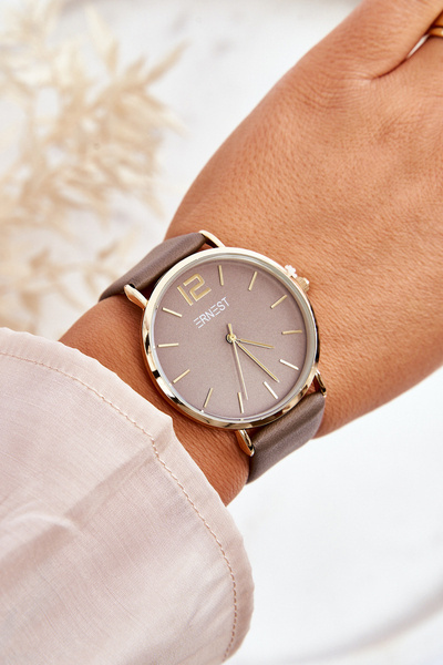 Ceas de damă cu curea din piele Ernest E62001MD gri