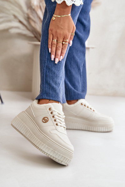 Sneakers Damen Sportliche Schuhe Isoliert Auf Massiver Sohle Beige Verissha