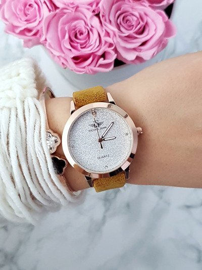 Damenuhr Michael John Evento Senf Wildleder Brokat Armband