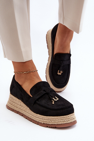 Mocassins Femme à Semelle Tressée Noir Torresia