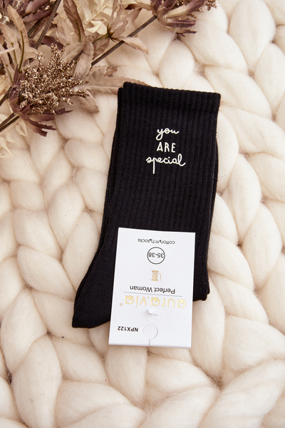 Chaussettes Femme Unies Avec Texte Noir