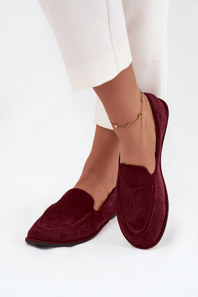 Mocasini pentru femei din eco suede plat bordo Miryelle