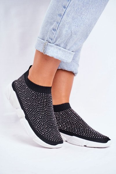 Chaussures de sport à enfiler pour femmes noires avec Zirkons Milodin