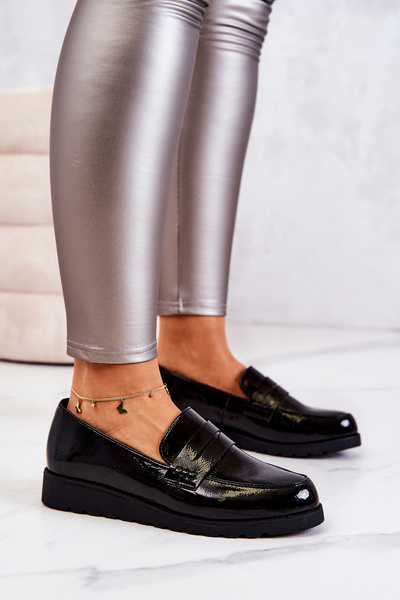 Mocasinele cu pană lăcuită La.fi Black Alannah