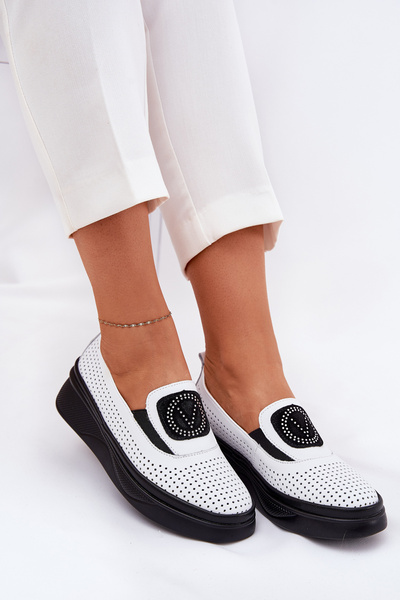 Mocassins Pour Femmes En Cuir Sur Plateforme Et Talon Blancs Vinceza 79522