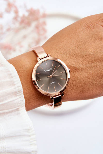 Montre Avec Cadran Noir Sur Bracelet ERNEST Or Rose