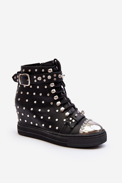 Boots femme ornées de jet sur compensé Lu Boo noir