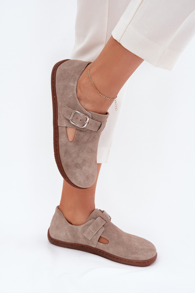 Wildleder Halbschuhe Barefoot Damen Mit Schnalle Zazoo N1261 Beige