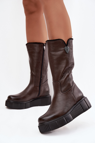 Women's Leather Boots with Wool Zazoo 70121 Chocolate