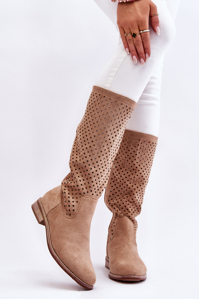 Cuissardes Femme En Daim Ajouré Beige Savannah