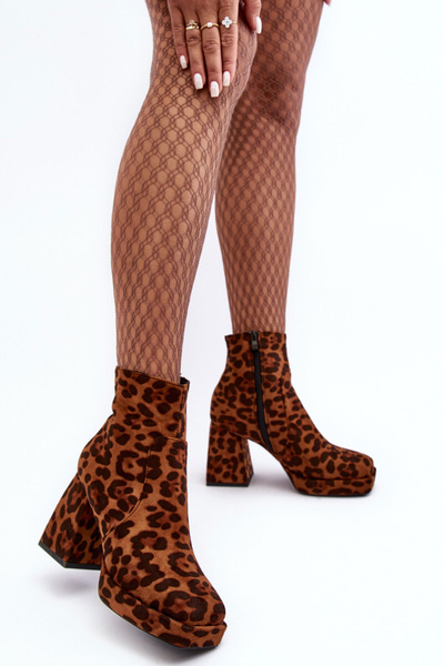 Wildleder Stiefel Mit Massiver Absatz Tiermuster Braune Abnous