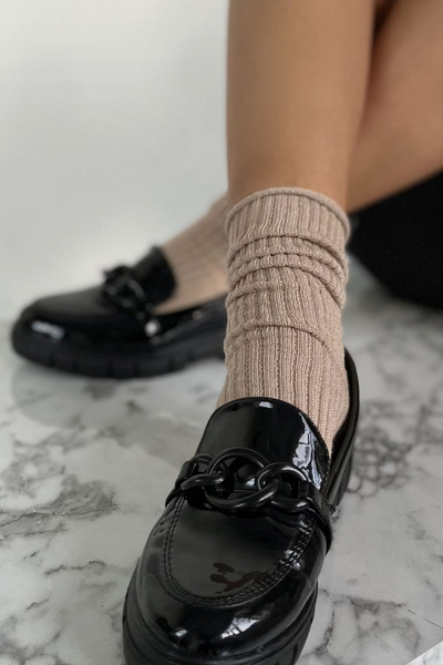 Chaussettes rayées sans pression pour femme avec lurex beige