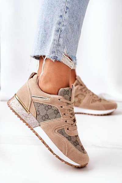 Sportschuhe Turnschuhe Beige und Gold Aruba