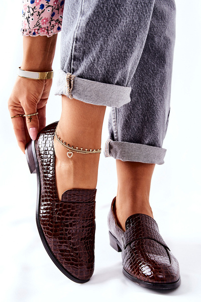 Lacquered moccasins Animalier Patterned Brown Lenie