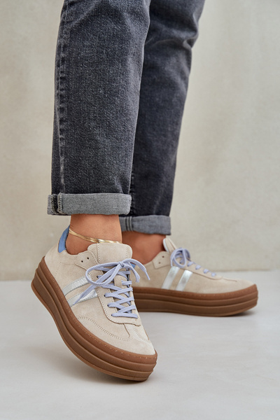 Zazoo N1068S4 Damen Wildleder Sneakers Auf Plattform Beige
