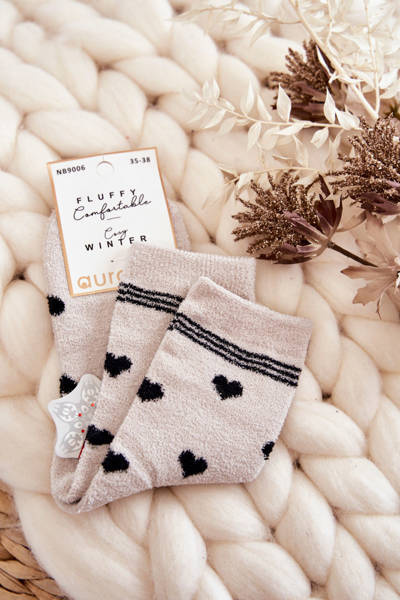 Warme Damensocken mit Herzen Hellgrau