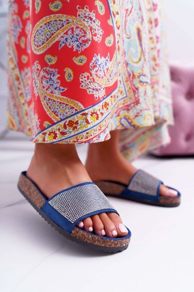 Tongs en liège pour femmes avec cristaux bleu marine Do It!