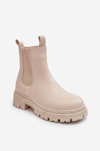 Lederstiefel Stiefeletten Mit Reißverschluss Beige Pitrese