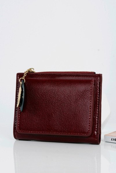 Maroon Women's Wallet Purse Golden Feather
