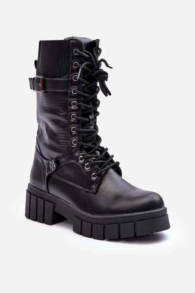 Bottes Hautes Femme En Cuir Worker Noir Madit