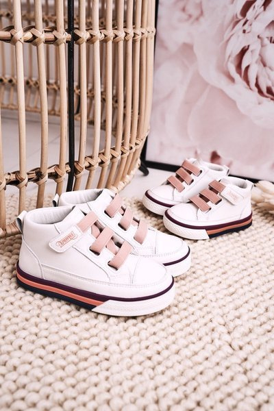Baskets montantes enfant avec trépointe blanc rose Baxter
