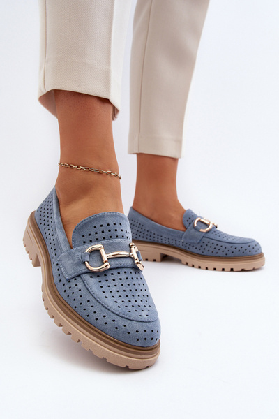 Mocassins Femme Bleus Découpés Avec Embellissement Talesse