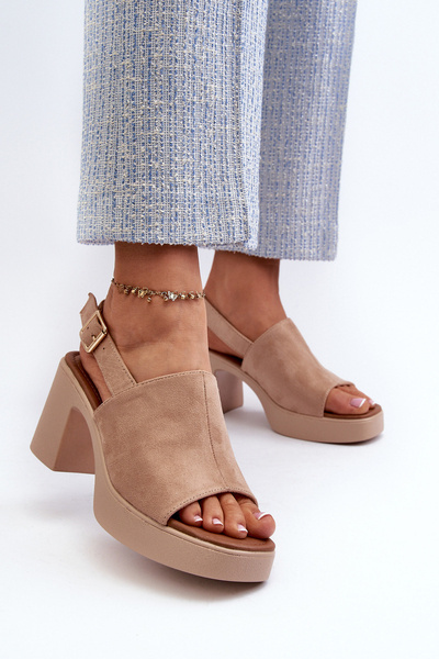 Sandales à plateforme et à talons pour femmes en éco-suède beige Vatle