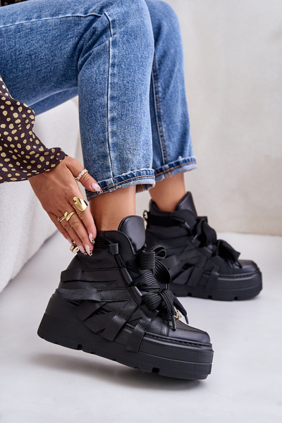 Baskets Femme En Cuir Sur Plateforme Massive CheBello 4561 Noir