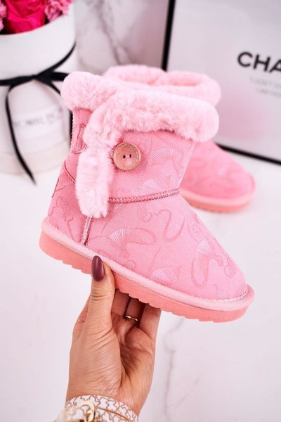 Kinder-Schneestiefel mit Fleece und Knopf Pink Kawai