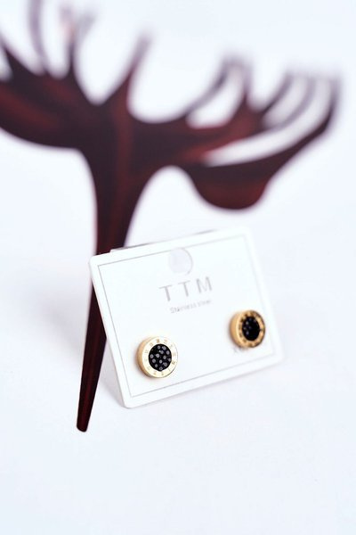 Női fülbevaló arany kerekek cirkóniával, fekete középső Bridget