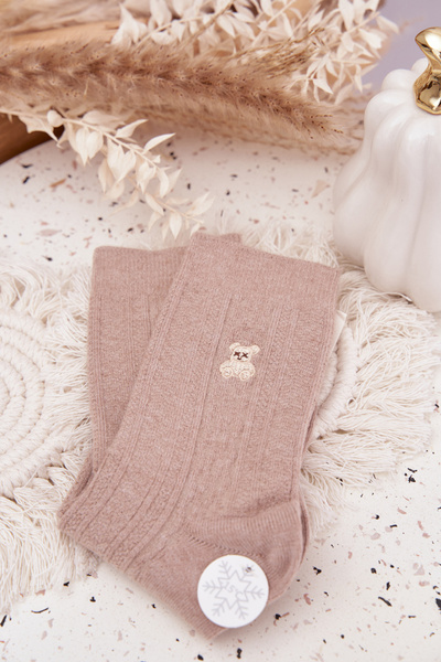 Chaussettes chaudes pour femmes avec de la laine Ourson Beige