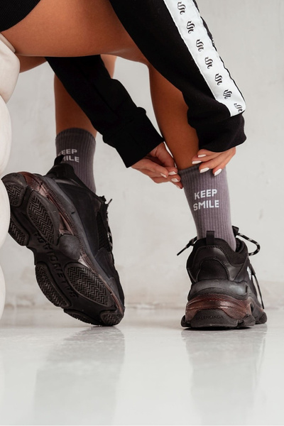 Chaussettes Femmes Avec Inscription Keep Smile Graphite