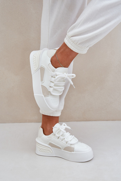 Női Sneaker Vastag Fűzőkkel Platformon Fehér Laloma