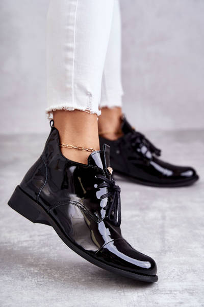 Lakuoti bateliai suvarstomi batai Nicole 2781 juodi