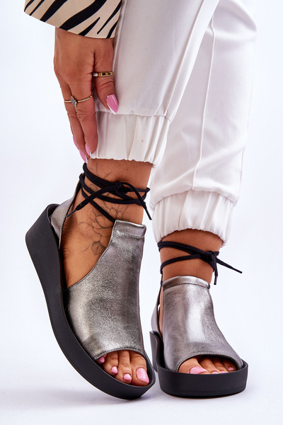 Keilsandalen aus Leder Nicole 2743/063 Silber-Schwarz