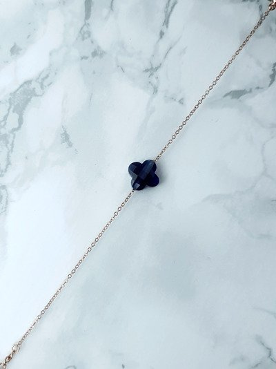 Bracelet Chaîne Femme Bleu Marine Trèfle Or Memphis