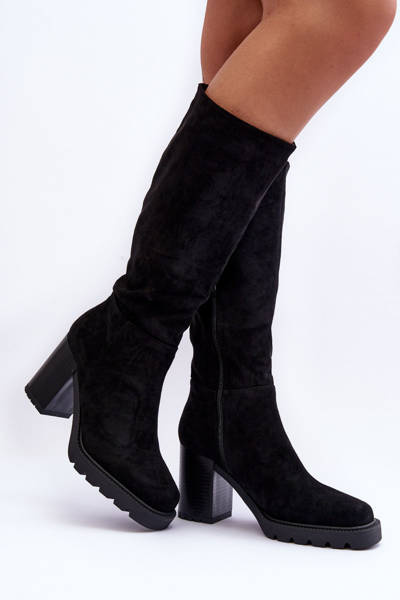 Lederstiefel Mit Massiver Absatz Schwarze Virdana